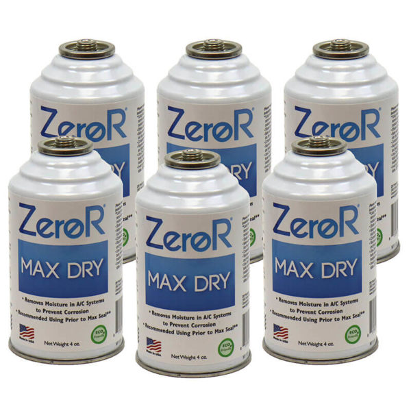 ZeroR<sup>®</sup> MAX DRY R134a & R12 AC Drying Agent - Prevent Rust & Corrosion - 6 Cans