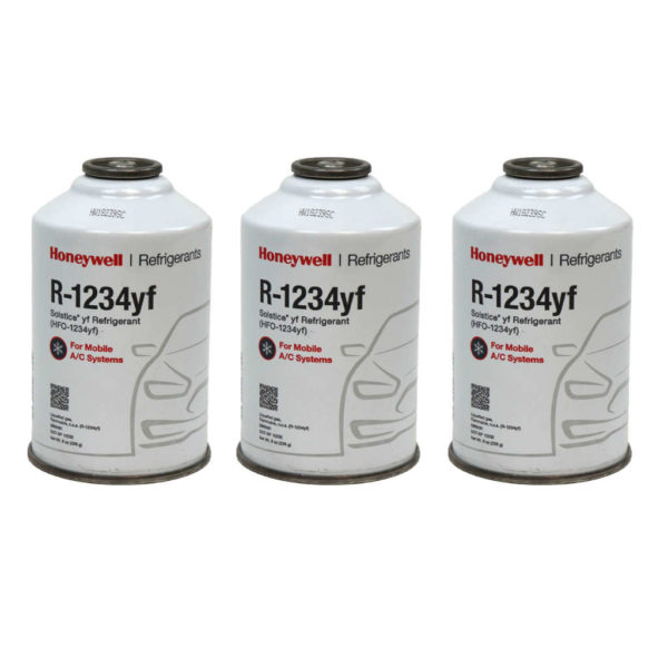 Three cans of 3R1234YF AC refrigerant