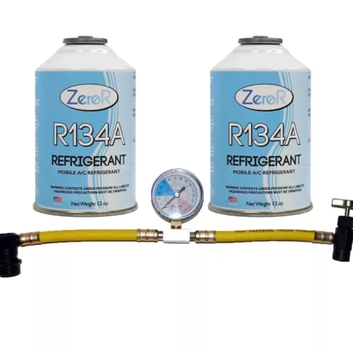 ZeroR® R134a AC Refrigerant Top Off -Kit in a 12oz Self-Sealing Container – USA Made (3 Items)