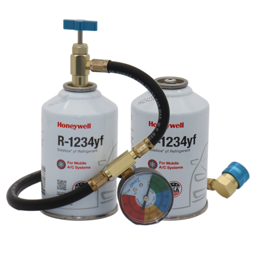 ZeroR® R1234YF Top Off Kit | Genuine 8oz R1234YF Refrigerant (2 Cans) & 24″ Heavy Duty Charging Hose