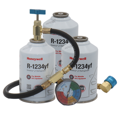 ZeroR® R1234YF Top Off Kit | Genuine 8oz R1234YF Refrigerant (3 Cans) & 24″ HD Brass Can Tap