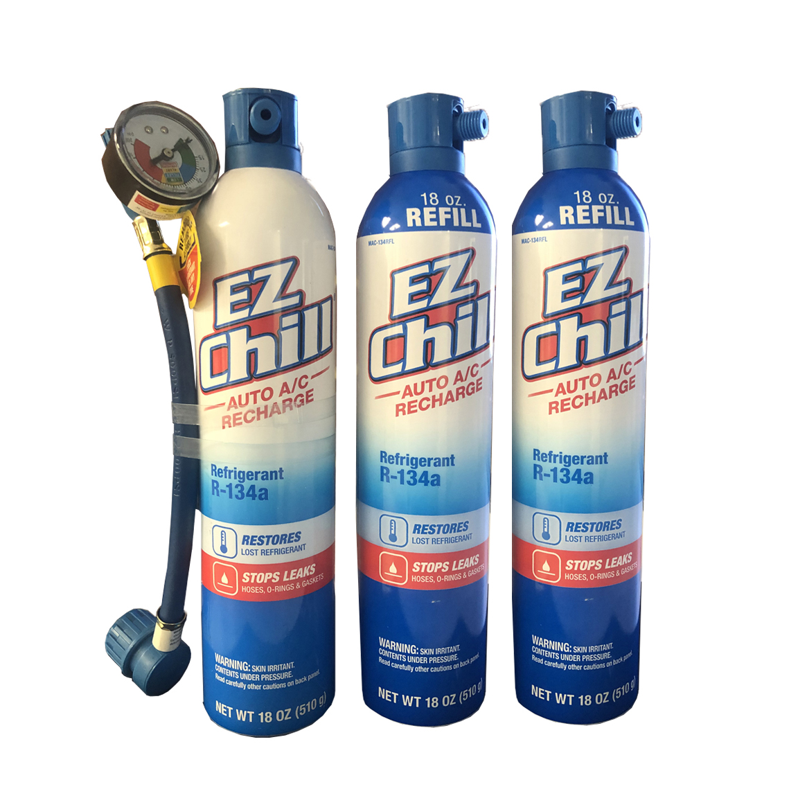 Idq Interdynamics Ez Chill Car Air Conditioner 18 Oz R134a Refrigerant With Hose And Gauge Plus 2 Cans Of Refill Diy Parts