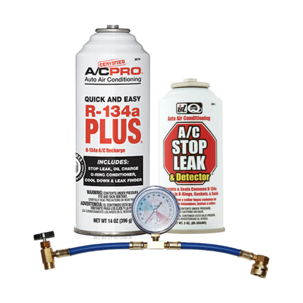 ZeroR AC PRO Quick Charge Kit - 14oz R134a, 3oz R134a with Stop Leak & Red Dye, Can Tap & Gauge