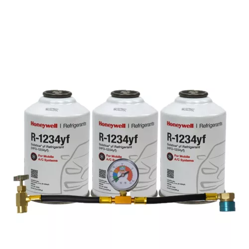 Honeywell® Top Off Kit #3 – Genuine 8oz R1234YF Refrigerant (3 Cans) & HD Brass Can Tap