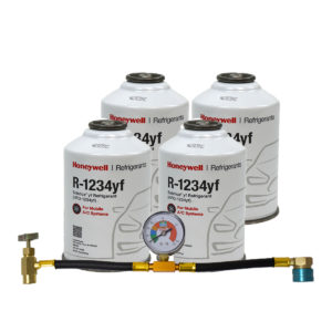 ZeroR® Top Off Kit #4 - Genuine 8oz R1234YF Refrigerant (4 Cans) & HD Brass Can Tap with Gauge