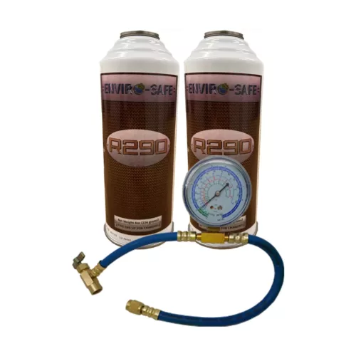 ZeroR 290, R290, Enviro-Safe R-290 Refrigerant 2 cans & gauge kit